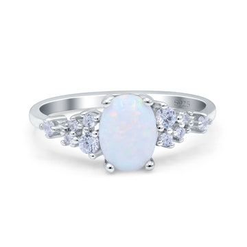 Oval Art Deco Bridal Wedding Engagement Ring Lab Created White Opal 925 Sterling Silver